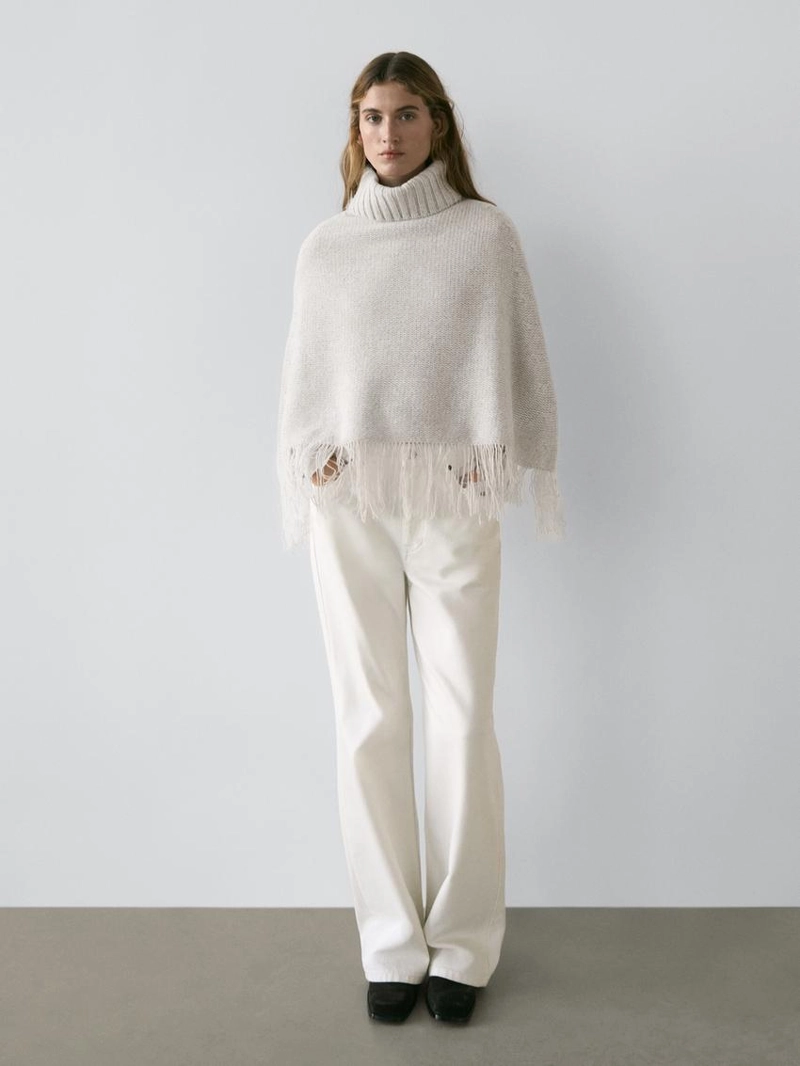 Пальто из 100% шерсти с деталями бахромы