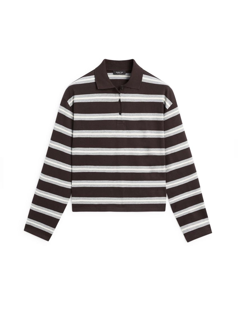 Поло рубашка из хлопкового вязаного полотна в полоску