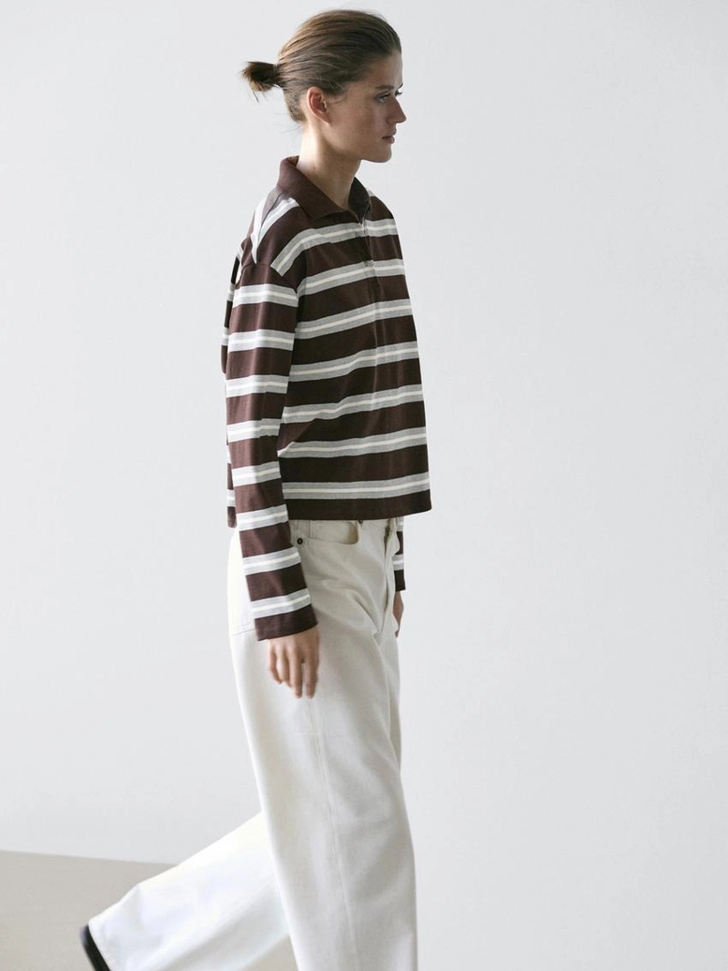 Поло рубашка из хлопкового вязаного полотна в полоску