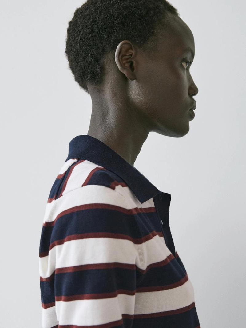Поло свитер в полоску из вязаного полотна