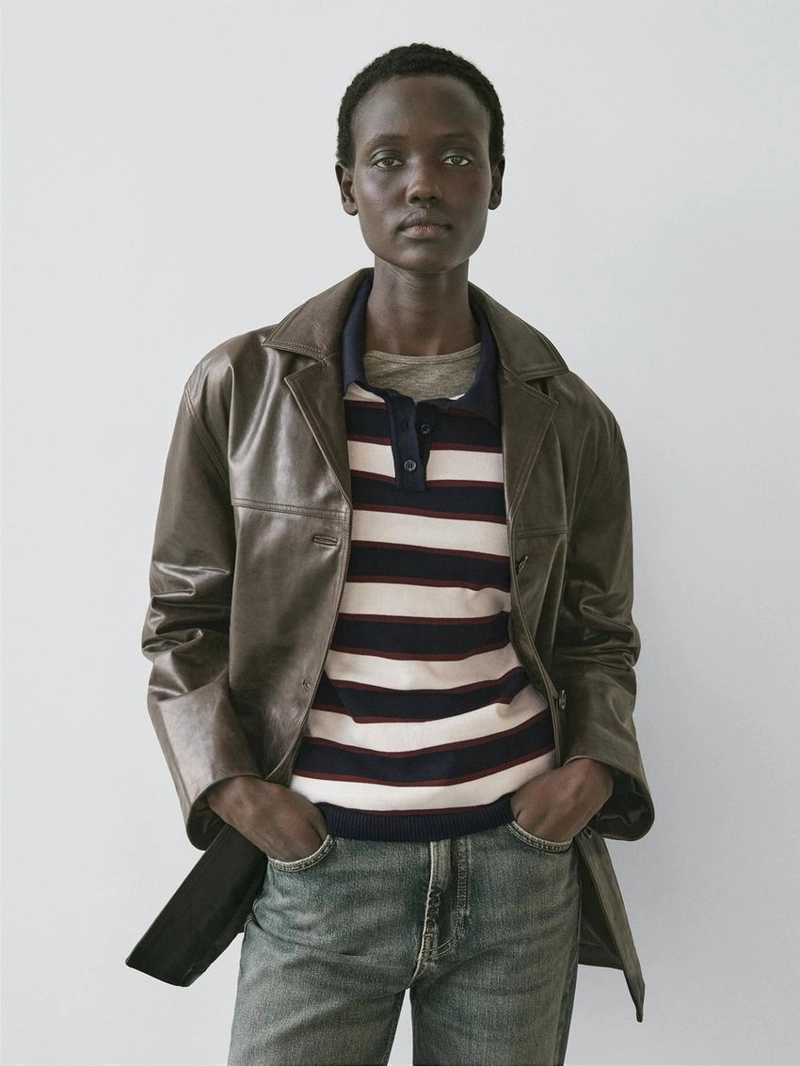 Поло свитер в полоску из вязаного полотна