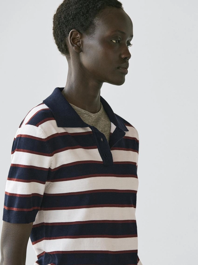 Поло свитер в полоску из вязаного полотна