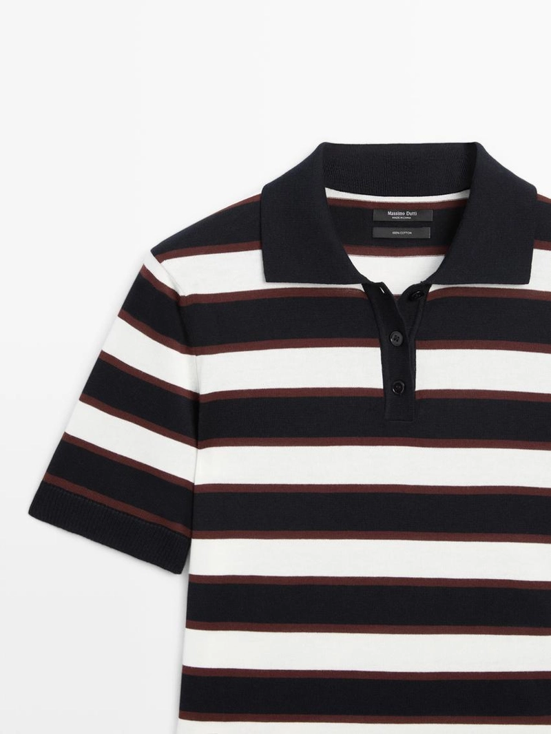 Поло свитер в полоску из вязаного полотна