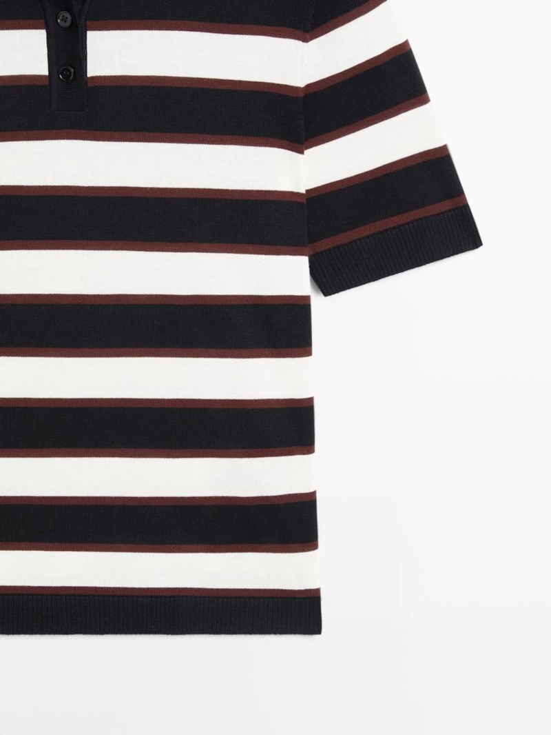 Поло свитер в полоску из вязаного полотна