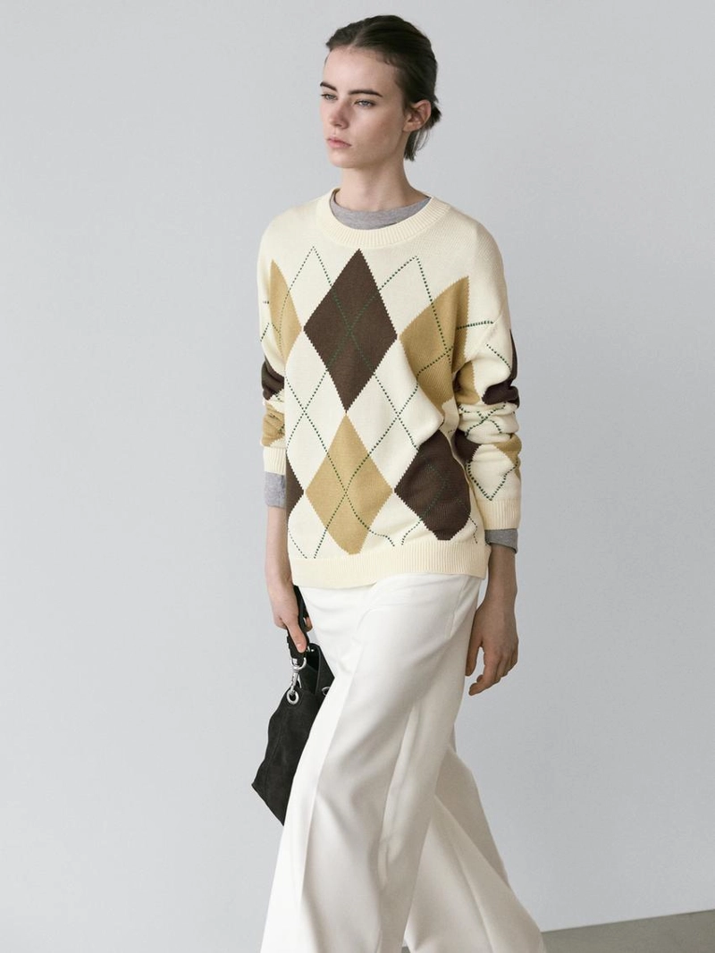 Свитер из хлопкового трикотажа с деталями в клетку