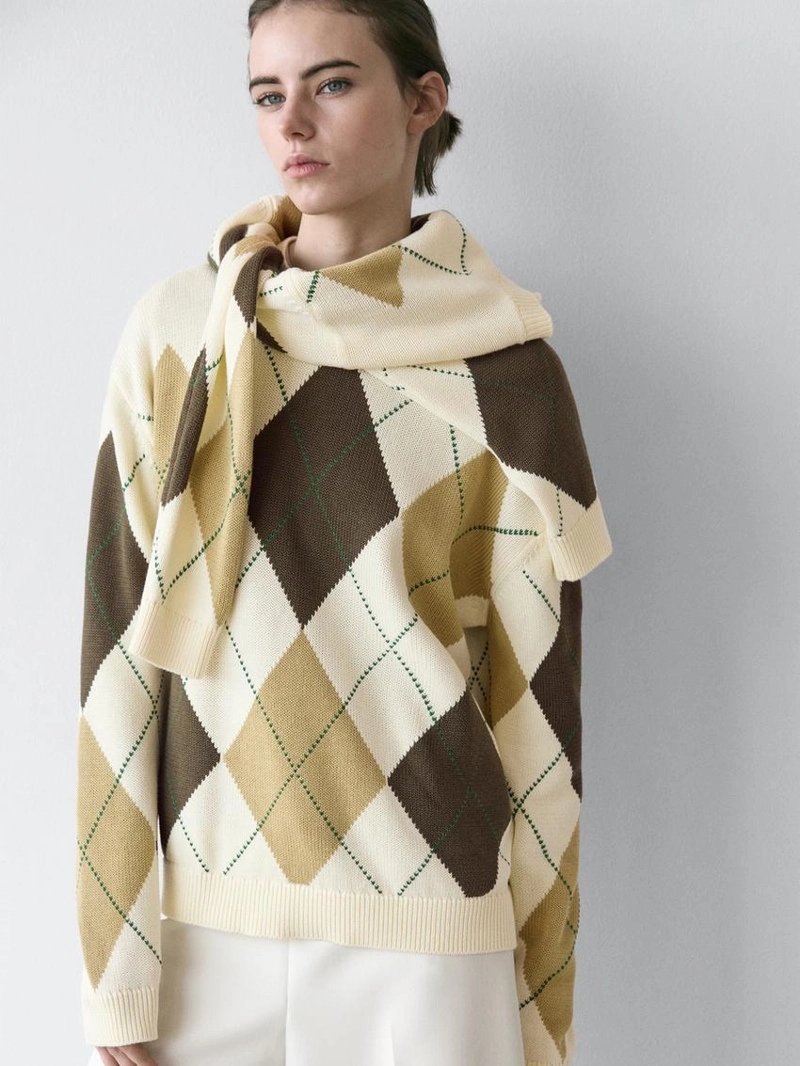 Свитер из хлопкового трикотажа с деталями в клетку