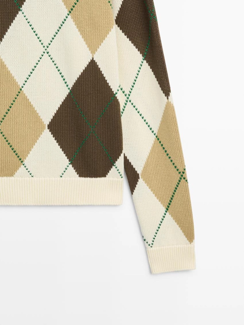 Свитер из хлопкового трикотажа с деталями в клетку