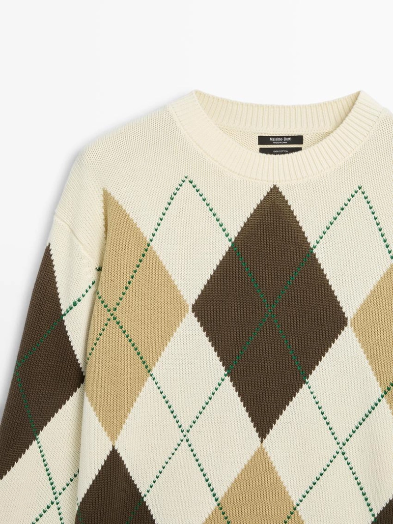 Свитер из хлопкового трикотажа с деталями в клетку