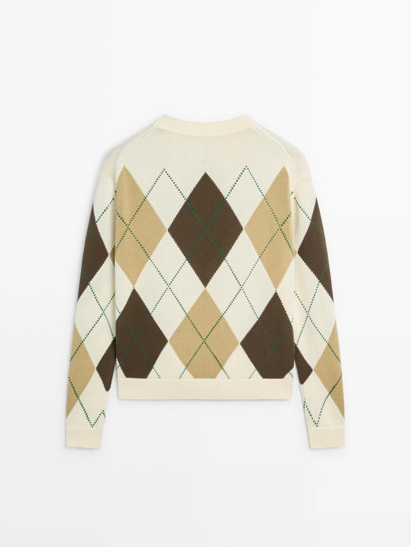 Свитер из хлопкового трикотажа с деталями в клетку