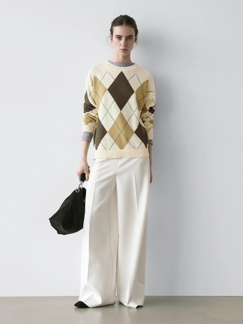 Свитер из хлопкового трикотажа с деталями в клетку