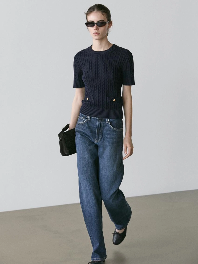 Свитер с коротким рукавом в стиле кабельной вязки