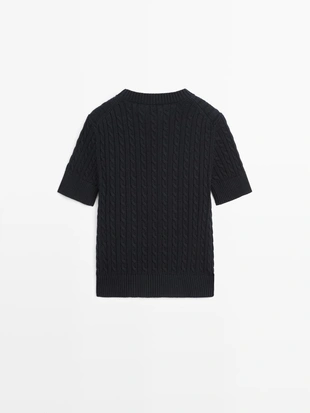 Свитер с коротким рукавом в стиле кабельной вязки- Заказать в России