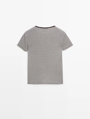 Полосатая двухслойная футболка с короткими рукавами- Заказать в России
