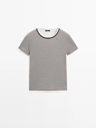 Полосатая двухслойная футболка с короткими рукавами- Заказать в России