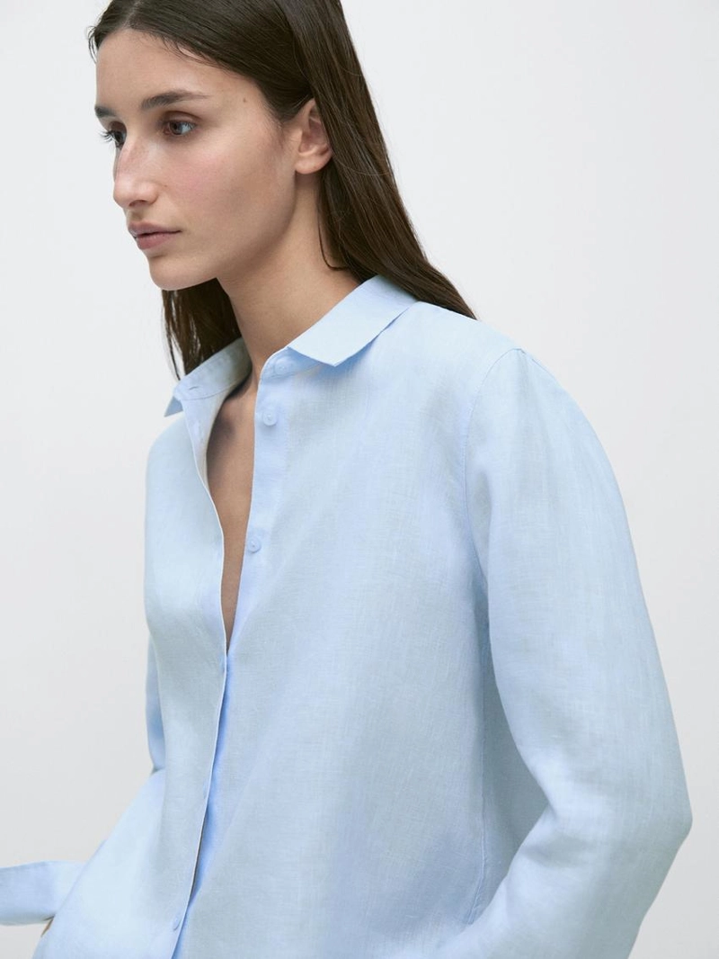 Рубашка из льна с плиссировкой