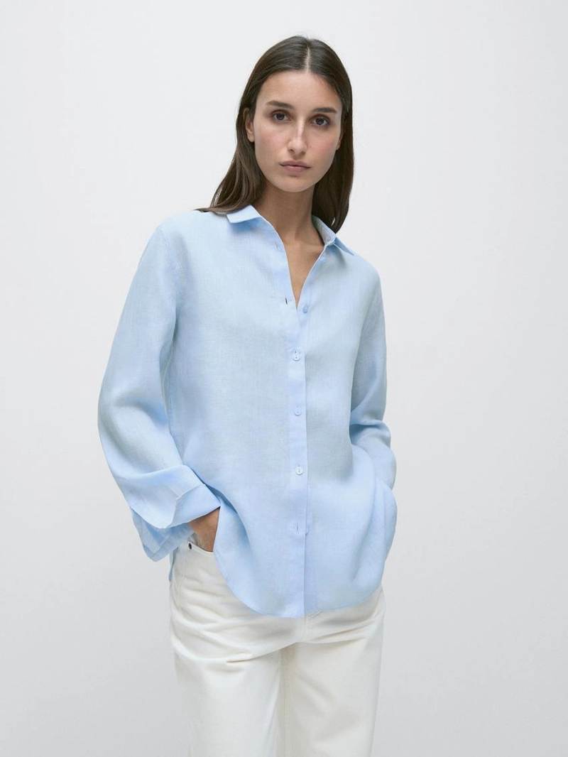 Рубашка из льна с плиссировкой