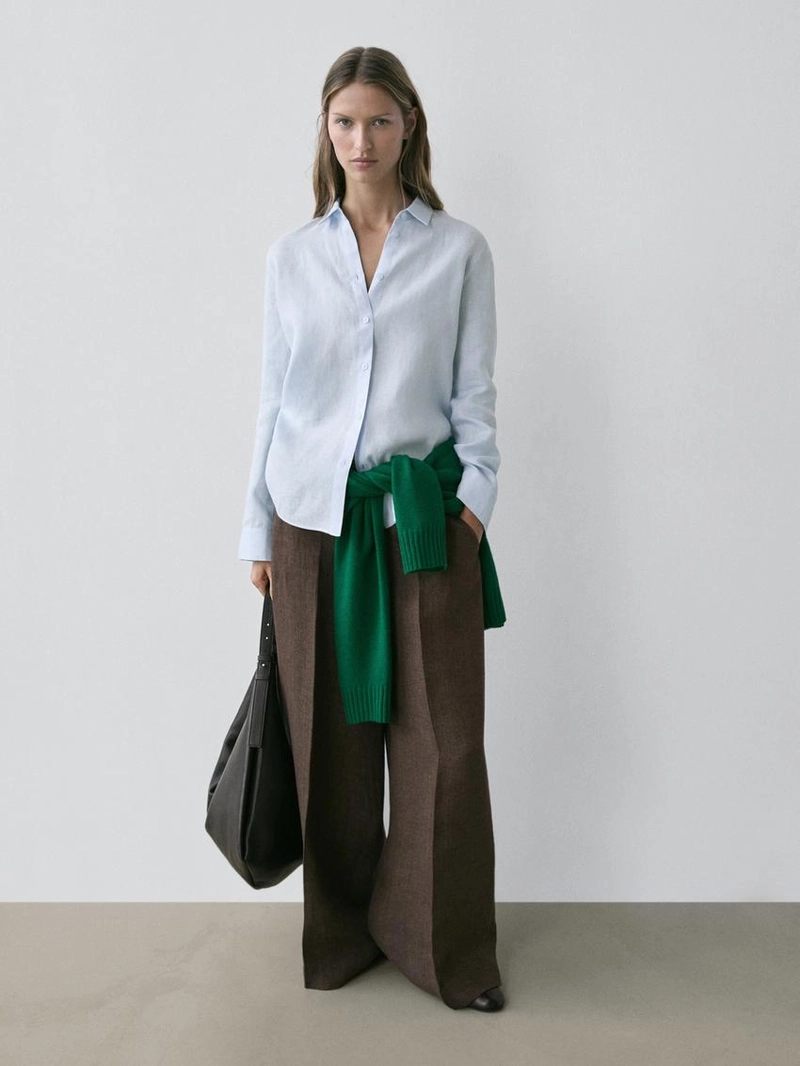 Рубашка из льна с плиссировкой