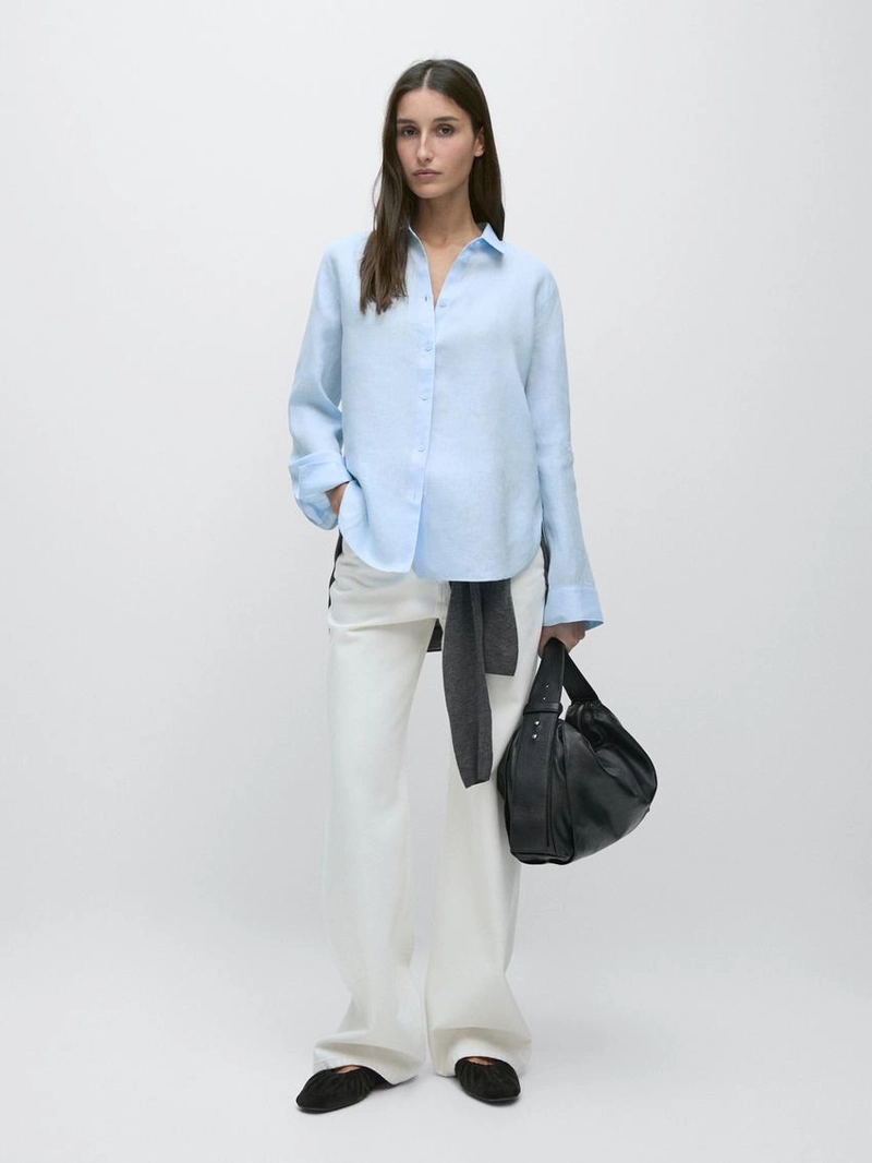 Рубашка из льна с плиссировкой