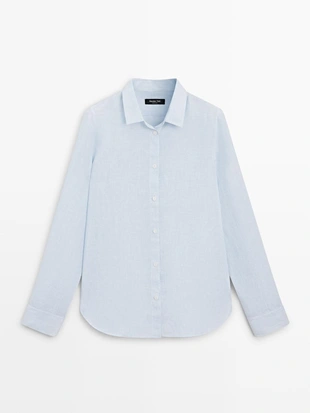 Рубашка из 100% льна в полоску- Заказать в России