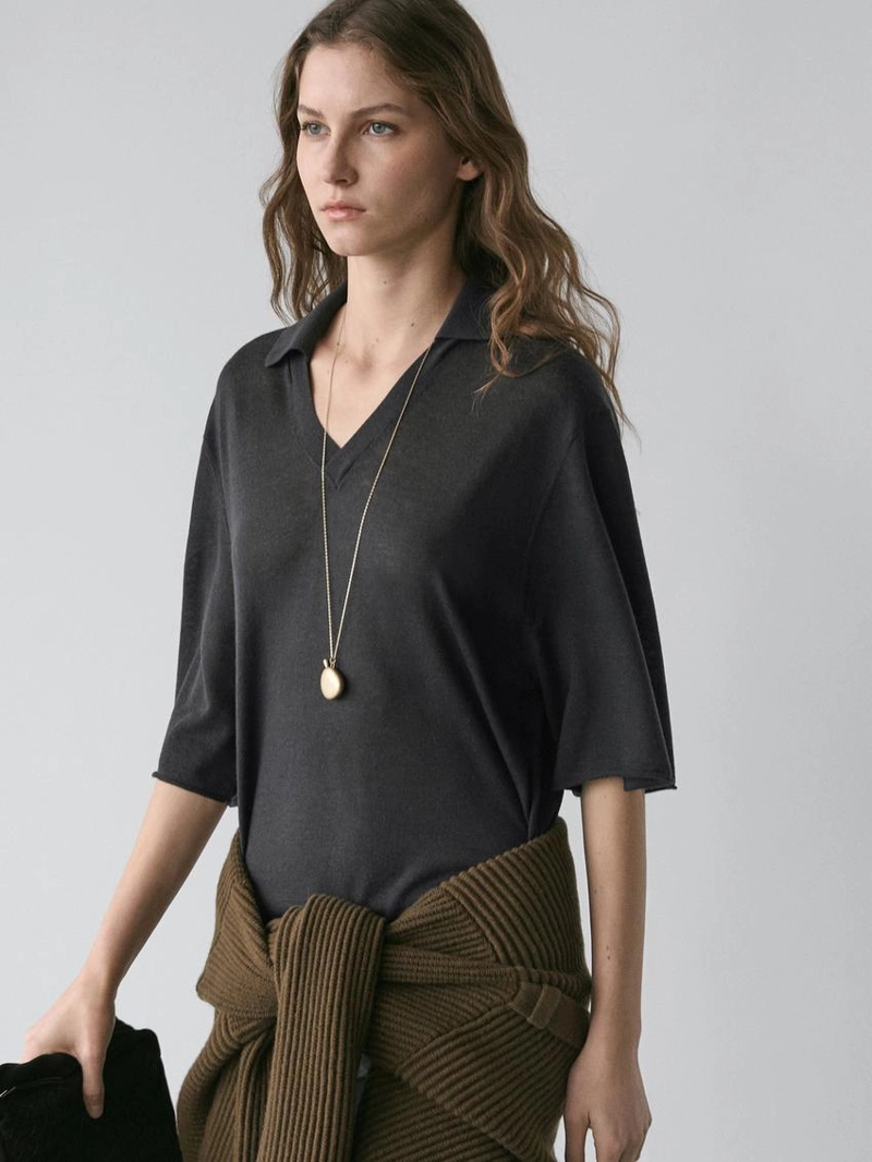 Свитер с объемным воротником из шелково-шерстяной смеси