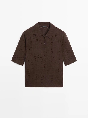 Поло из шерстяно-шерстяной смеси с коротким рукавом- Заказать в России