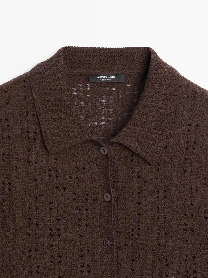 Поло из шерстяно-шерстяной смеси с коротким рукавом