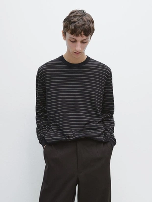 Вязанный свитер с длинным рукавом в полоску- Заказать в России