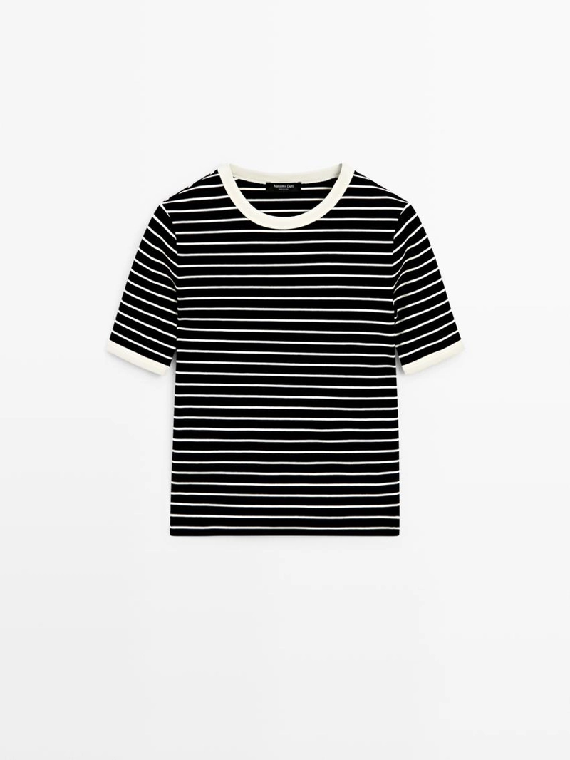 Футболка с коротким рукавом в полоску контрастного цвета