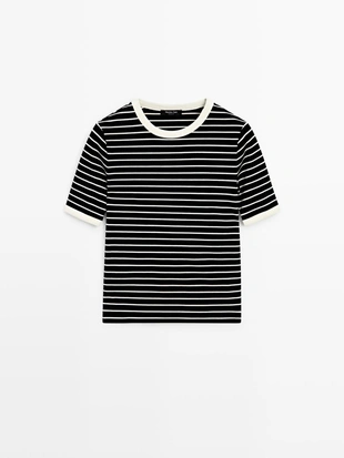 Футболка с коротким рукавом в полоску контрастного цвета- Заказать в России