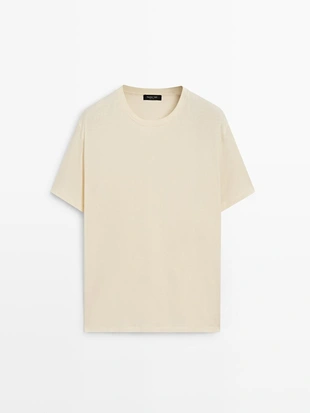 Футболка из хлопково-шерстяной смеси с коротким рукавом- Заказать в России