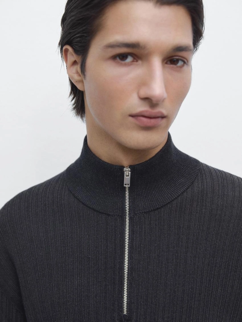 Вязанный свитер с манжетом и молнией