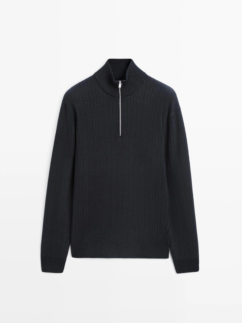 Вязанный свитер с манжетом и молнией