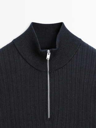 Вязанный свитер с манжетом и молнией- Заказать в России