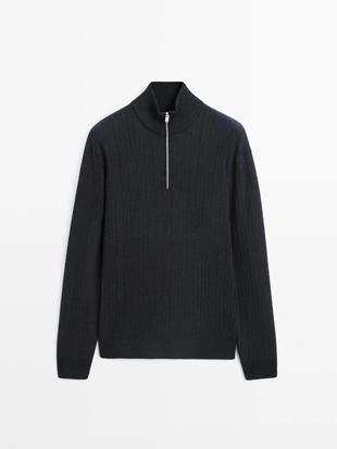 Вязанный свитер с манжетом и молнией- Заказать в России