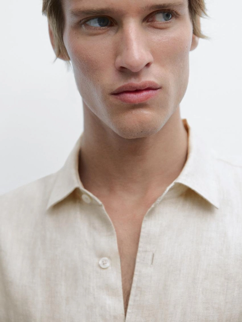 Рубашка свободного кроя из льна с эффектом потертости