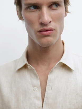 Рубашка свободного кроя из льна с эффектом потертости- Заказать в России