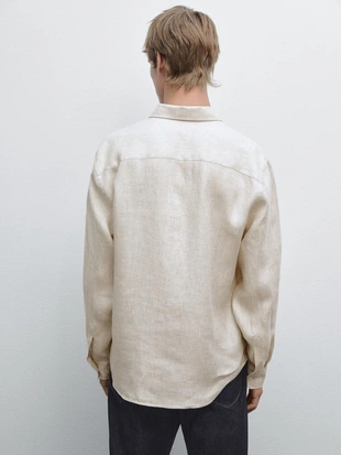 Рубашка свободного кроя из льна с эффектом потертости- Заказать в России