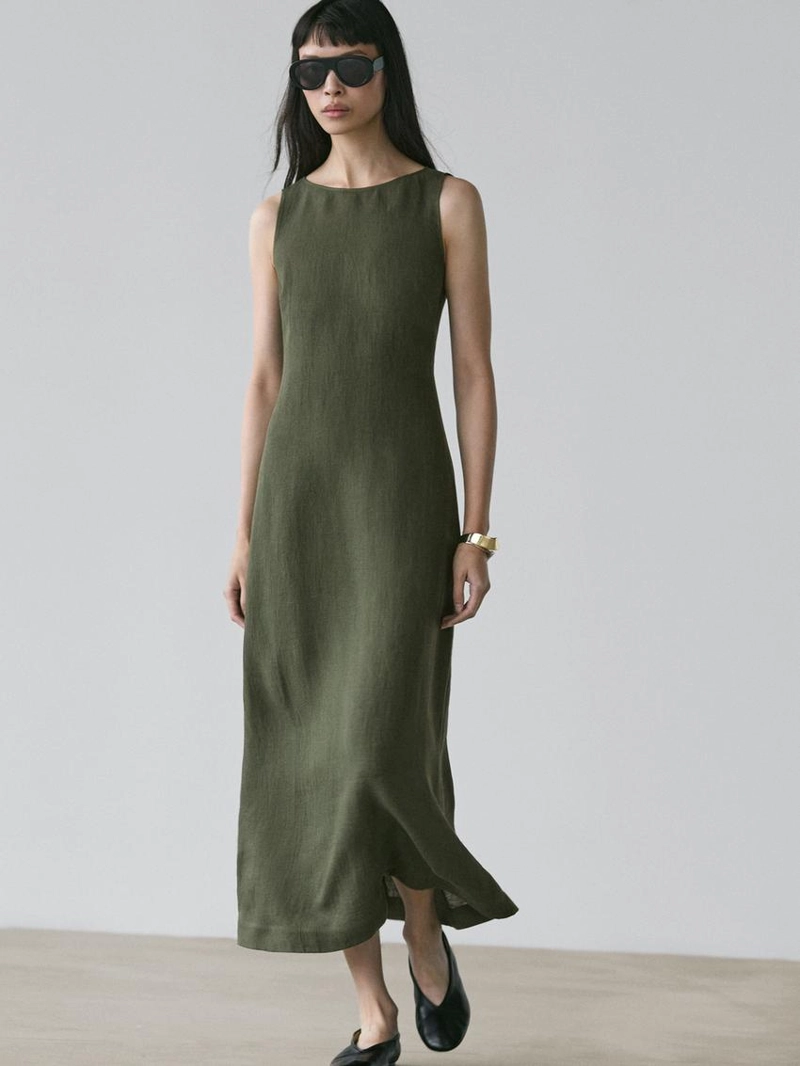 Длинное льняное платье