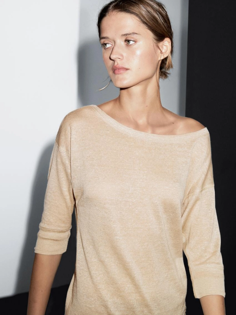 Футболка из легкой шерстяно-леновой смеси