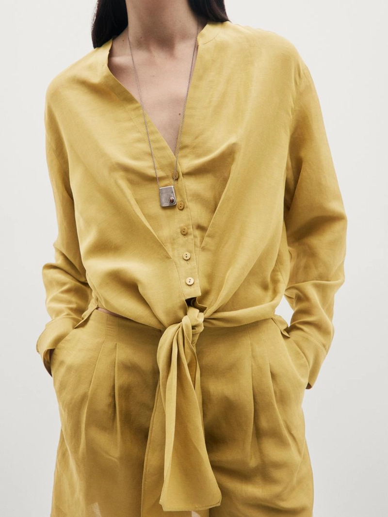 Рубашка из смесового льна с узловым деталем