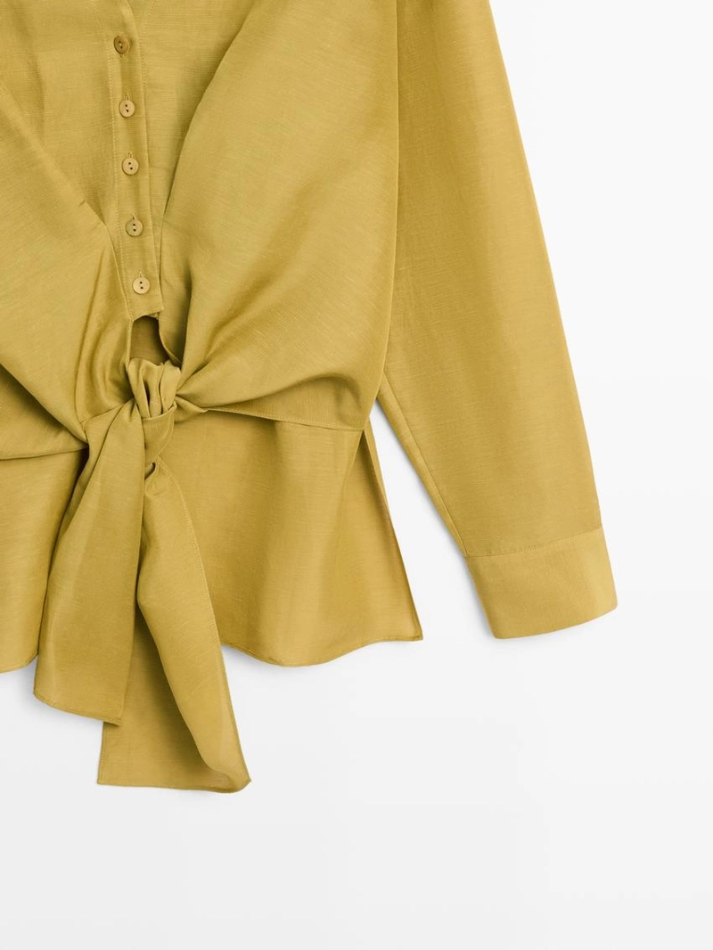 Рубашка из смесового льна с узловым деталем