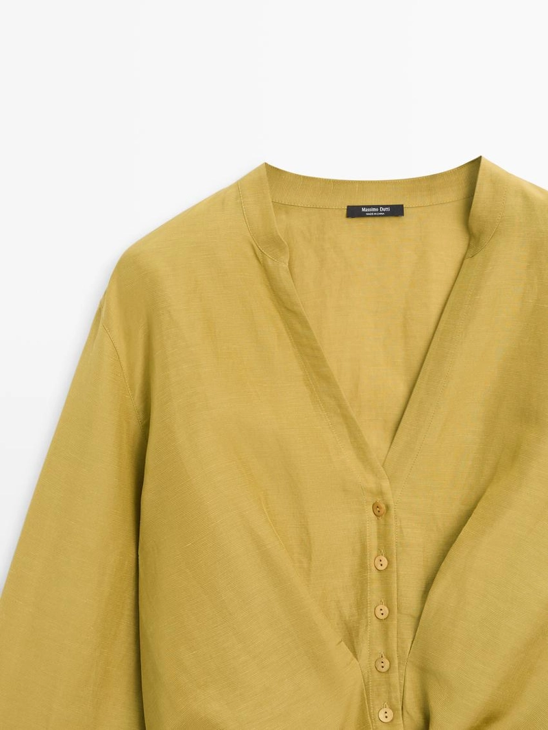 Рубашка из смесового льна с узловым деталем