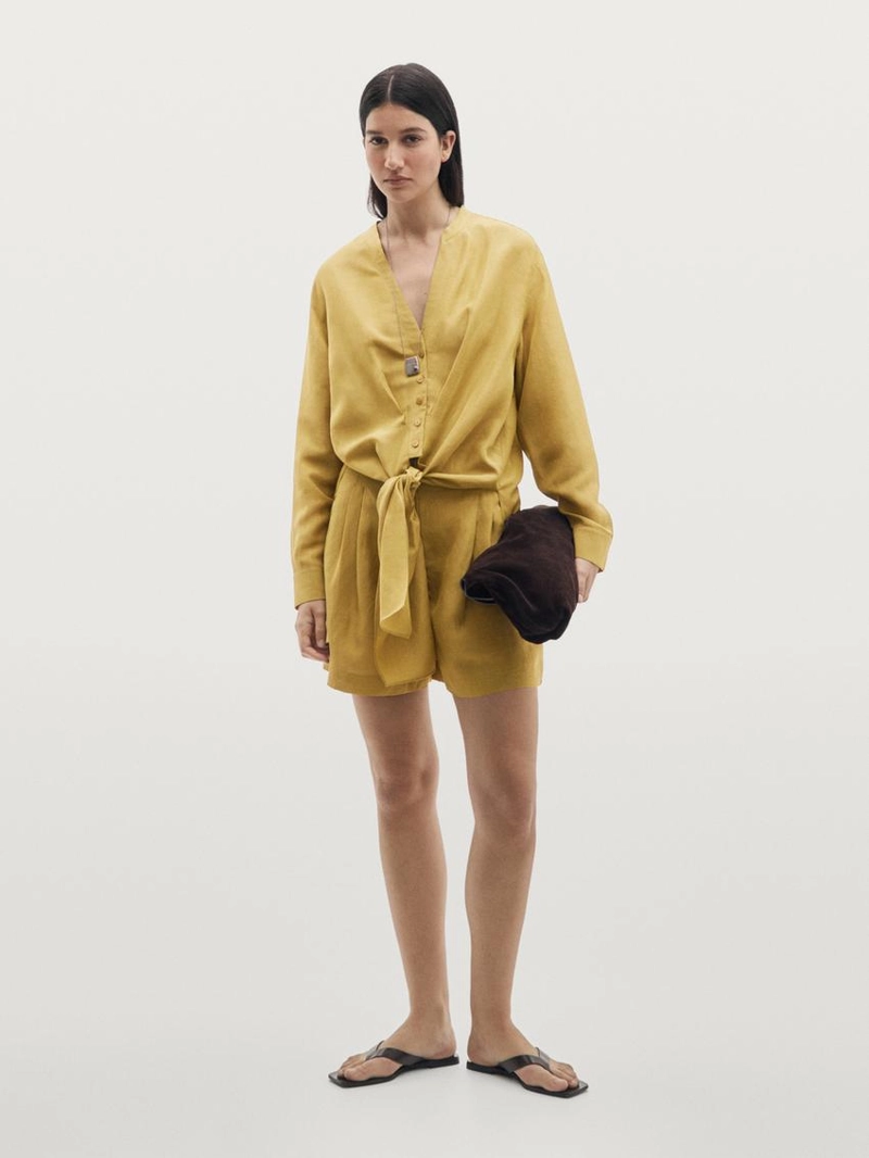 Рубашка из смесового льна с узловым деталем