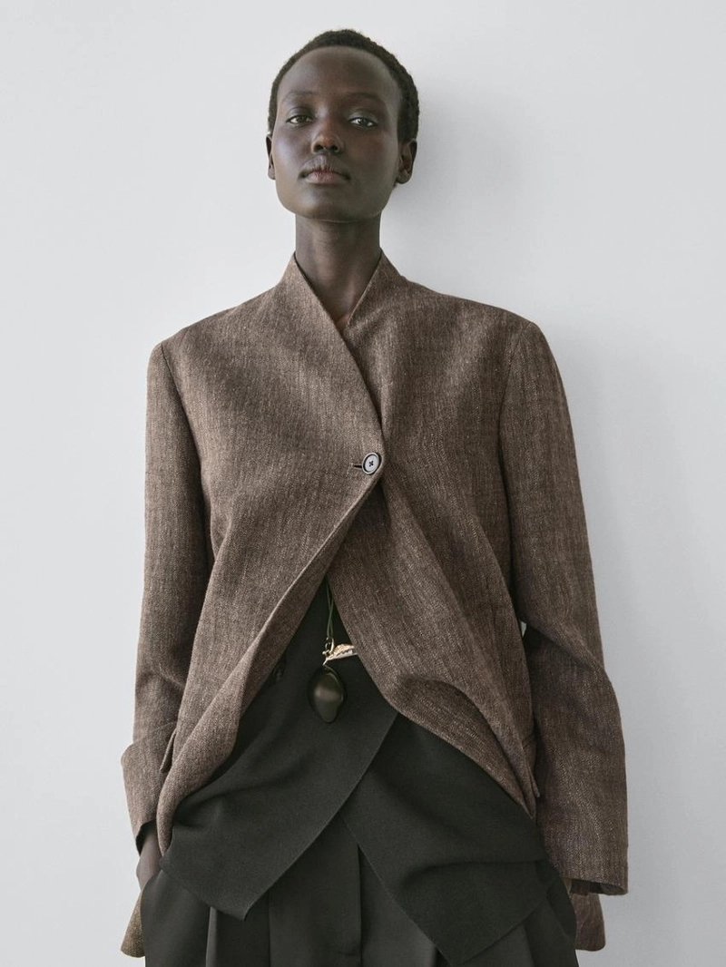 Пальто из шерстяной смеси с высоким воротником и меланжевым эффектом