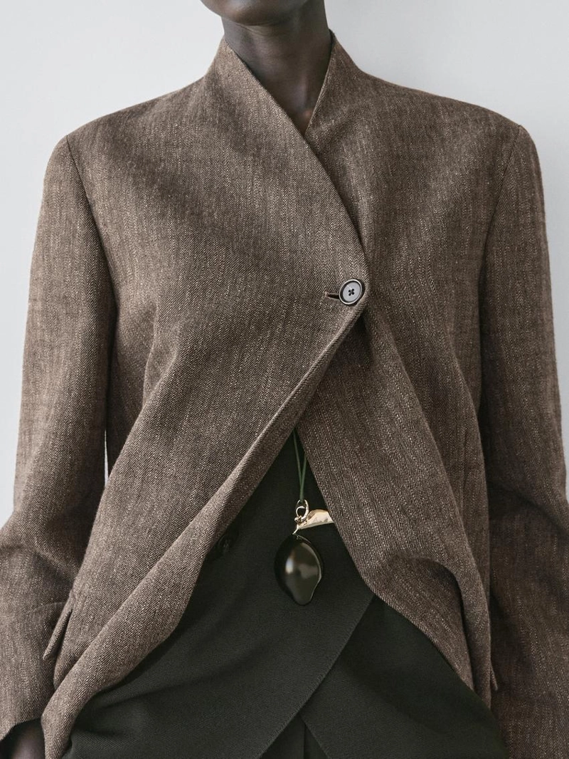 Пальто из шерстяной смеси с высоким воротником и меланжевым эффектом