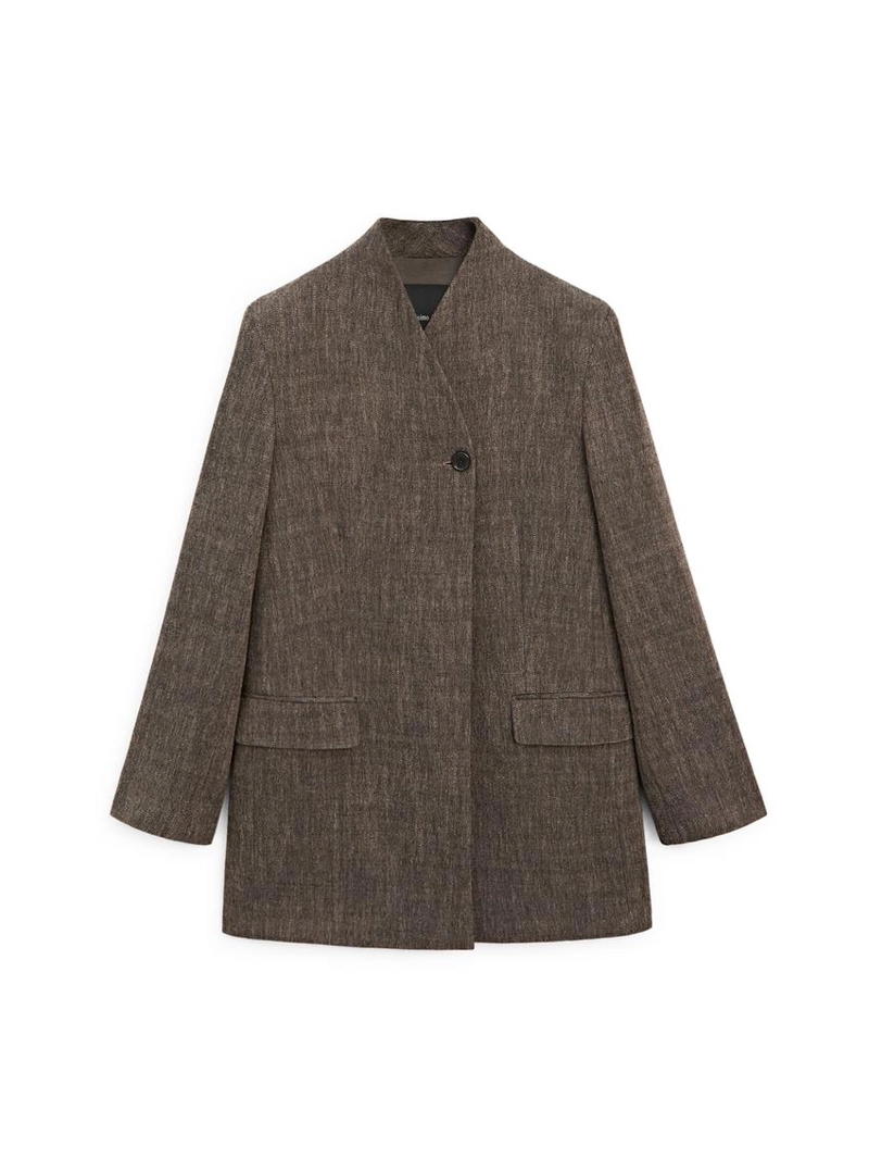 Пальто из шерстяной смеси с высоким воротником и меланжевым эффектом