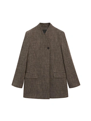 Пальто из шерстяной смеси с высоким воротником и меланжевым эффектом- Заказать в России