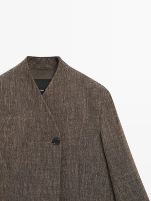 Пальто из шерстяной смеси с высоким воротником и меланжевым эффектом- Заказать в России