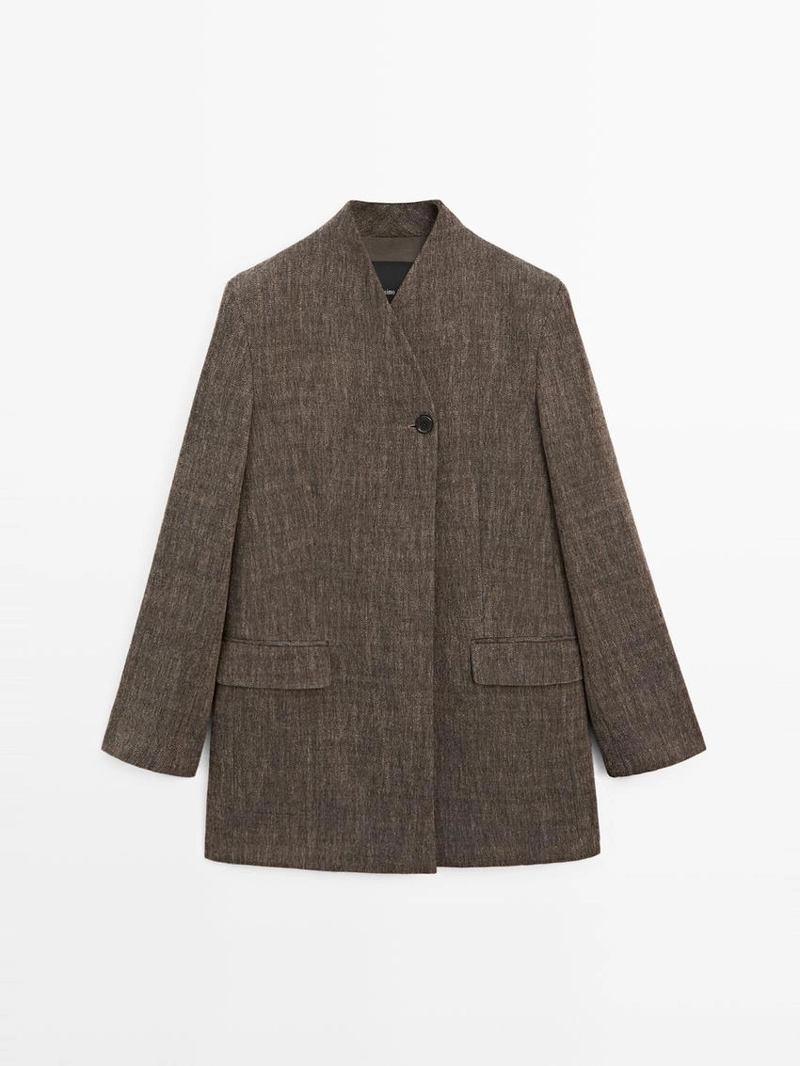 Пальто из шерстяной смеси с высоким воротником и меланжевым эффектом