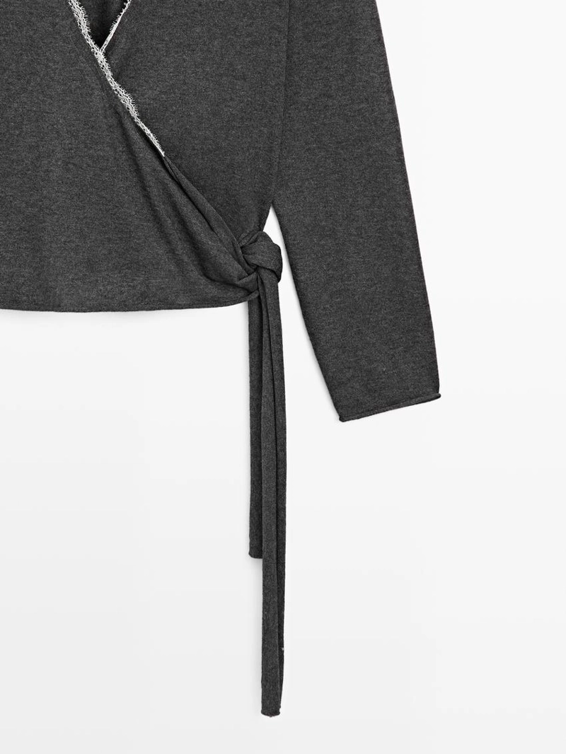 Кардиган с оборками и кружевом из шерстяного смесового вязаного полотна